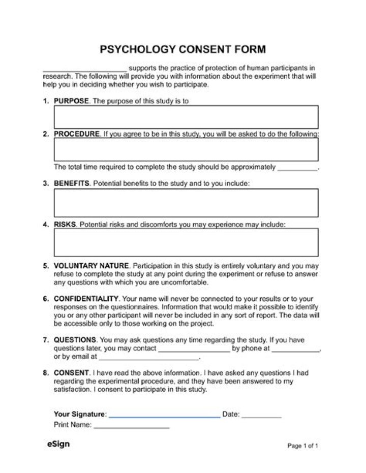 How do you write a consent form in psychology?